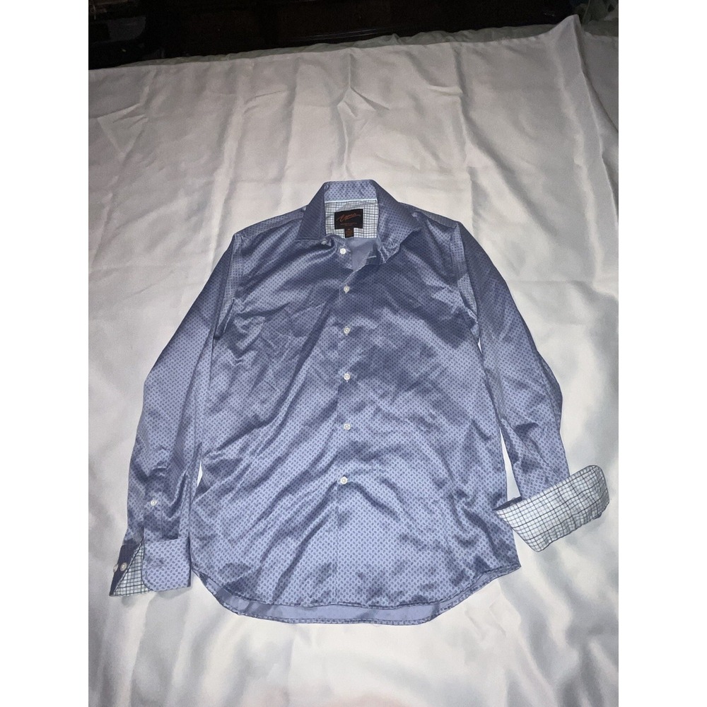 Egara Shirt Mens M Blue Button Up Non Iron Flip Cuff Paisley Modern Fit